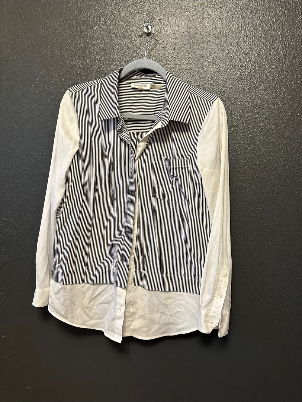 Calvin Klein White and Navy Striped Button-Down Shirt